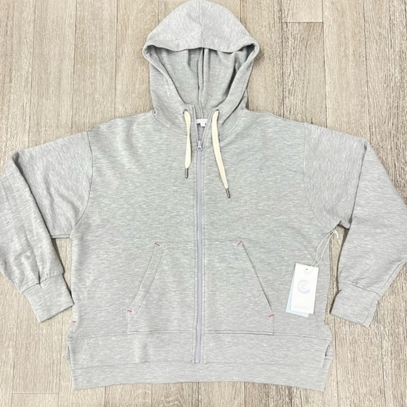 NWT JOHNNY WAS - Calme Heather-Gray Zip Front Hoodie Sweatshirt XL Oversized - Picture 6 of 6